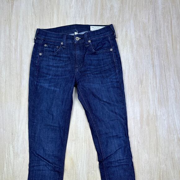 Rag & Bone Ankle Skinny Tonal River Mid Rise Raw Hem Blue Denim Jeans 25 - Picture 2 of 14